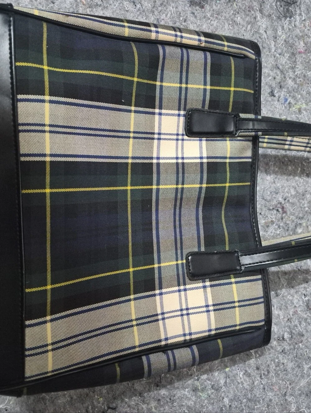 Lauren Ralph Lauren Navy Green Plaid Messenger with Black Leather Trim